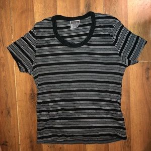 black gray and white striped shirt